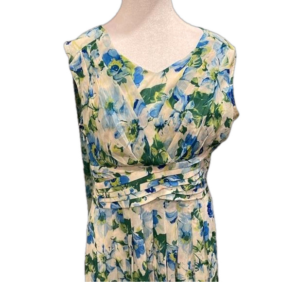 Midi silk/cotton/poly  blend V neck side zip sleeveless floaty dress NWT - Picture 3 of 12